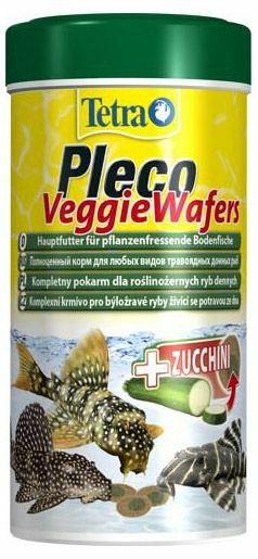 Корм для рыб Tetra Pleco Veggie Wafers пластинки с добавлением цуккини для донных рыб, 250 мл