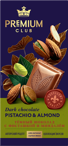 Шоколад темный Premium Club с фисташкой и миндалем 85 г