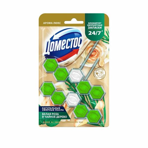 Подвесной блок для унитаза Domestos Power 5 Белая роза и чайное дерево 2х50 г