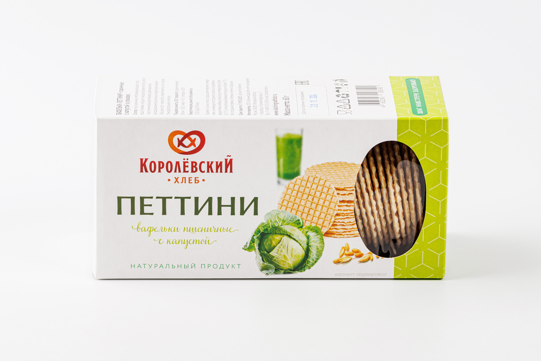 

Вафельки пшеничные Королёвский хлеб Pettini Veggy с капустой 60 г