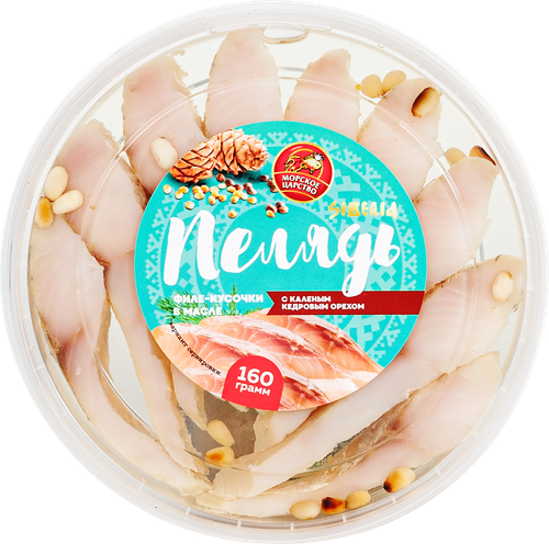 

Пелядь Морское царство филе кусочки в масле с каленым кедровым орехом 160 г