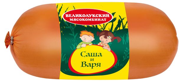 

Колбаса вареная Великолукский мясокомбинат Саша и Варя, для питания детей с 6 лет, 400 г