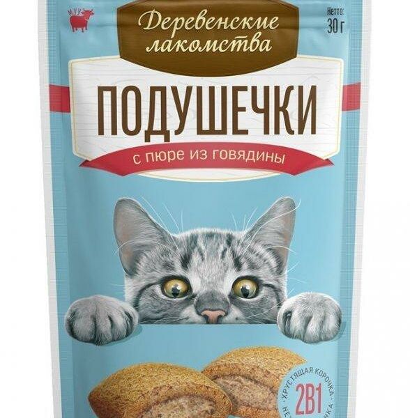 Подушечки Деревенские лакомства с пюре из говядины 30 г