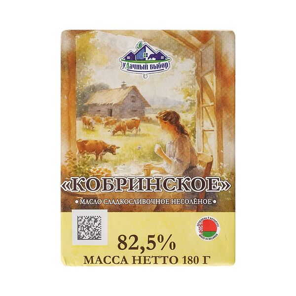 Масло сладкослив несоленое Кобринское 82,5% 180г