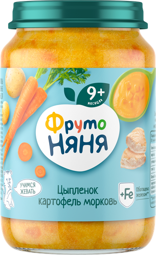 

Пюре ФрутоНяня Цыпленок с картофелем и морковью с 9 месяцев 190 г