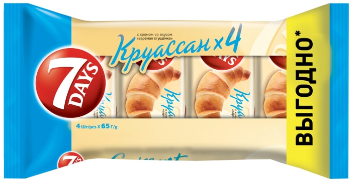 

Круассан 7 Days с кремом со вкусом варёная сгущёнка 3+1 (65 г х 4 шт.)