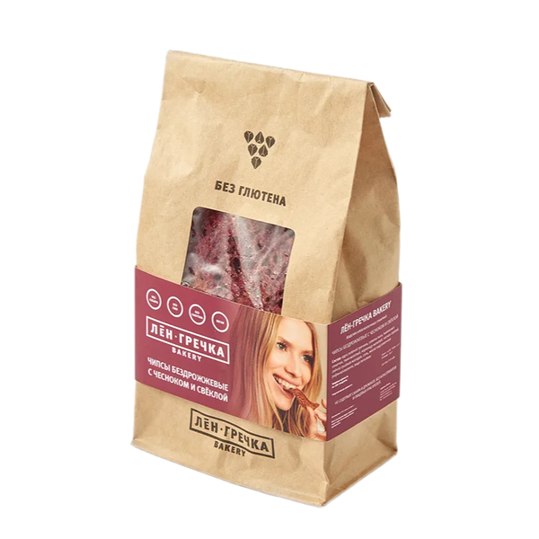 Чипсы бездрожжевые Лён-Гречка Bakery с чесноком и свёклой (без глютена, без сахара) 50 г