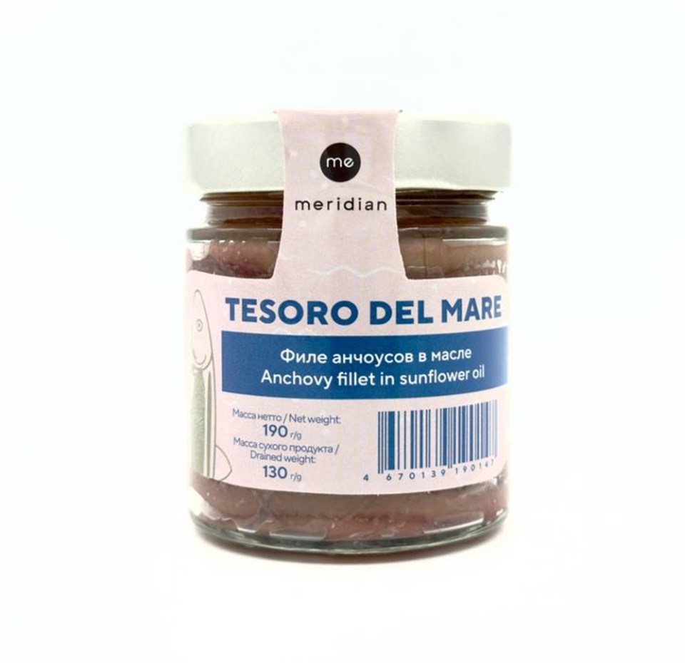 

Филе анчоусов Tesoro del Mare в подсолнечном масле 190 г