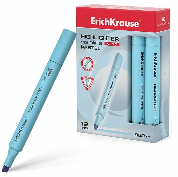 Текстовыделитель ErichKrause Visioline V-17 Pastel голубой, 1 шт