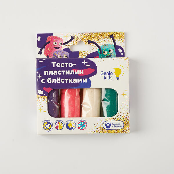 Набор для детской лепки тесто-пластилин 4 цвета с блёстками