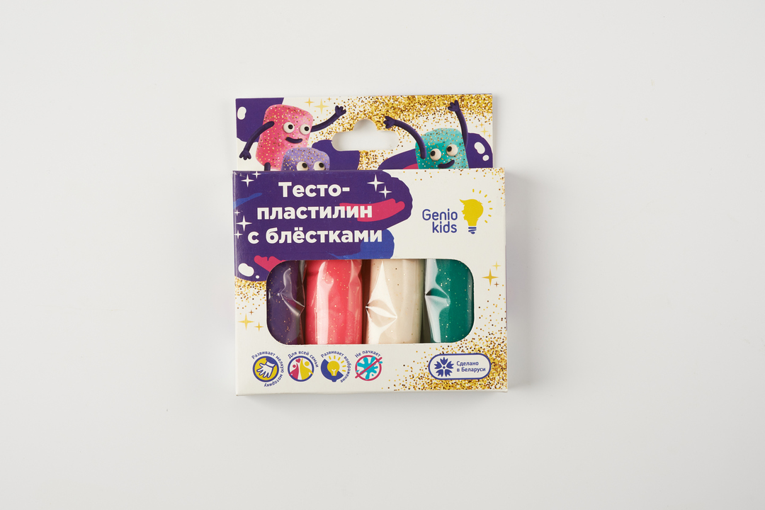 

Набор для детской лепки тесто-пластилин 4 цвета с блёстками