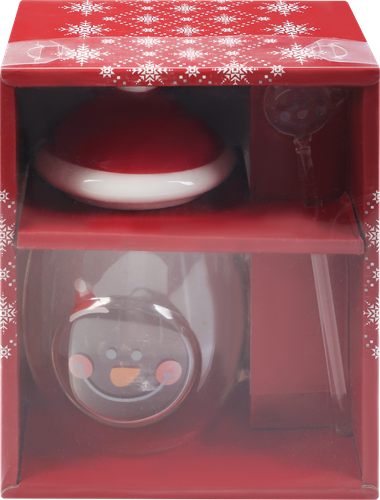 

Кружка Homeclub Новогодние персонажи с палочкой для размешивания и крышкой, стекло, 380 мл, Арт. KTBSC0194-P-CL