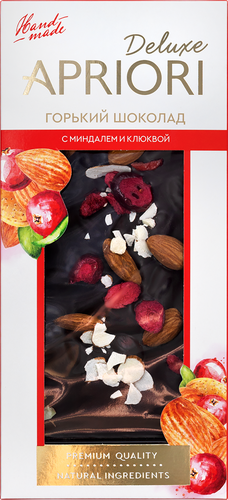 

Шоколад горький Apriori с миндалём и клюквой 55 % какао, 100 г