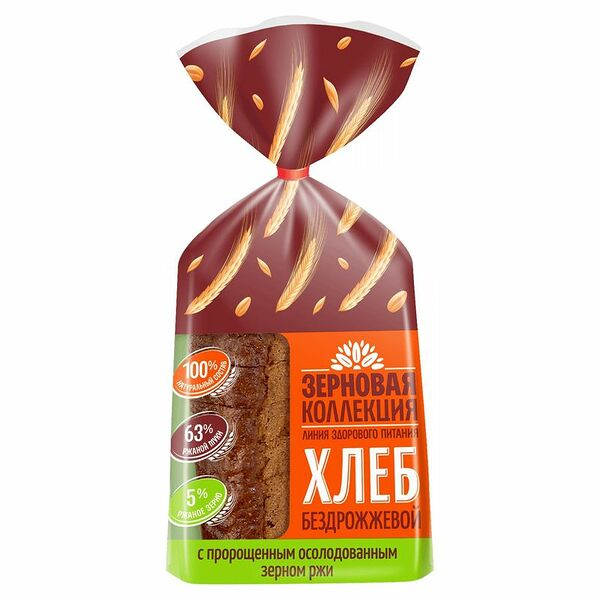Хлеб бездрожжевой Зерновая коллекция с пророщенными зёрнами ржи, нарезка, 250 г