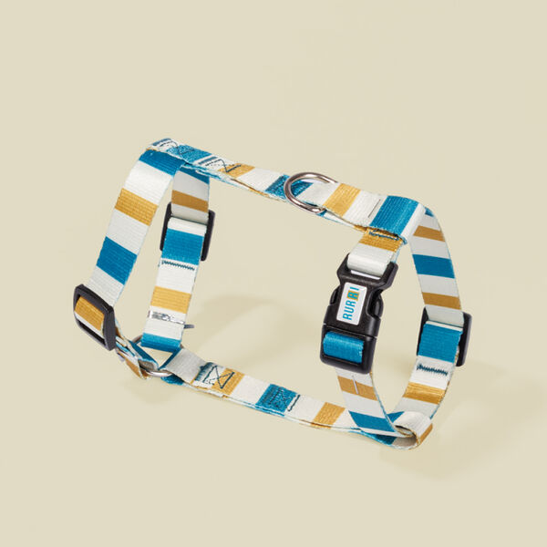 Шлейка для собак и кошек Rurri Аквамарин, L, 40х55 см, песочно-синяя в полоску