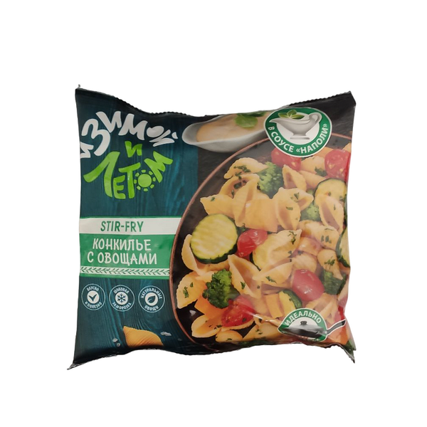 Конкилье с овощами и соусом 