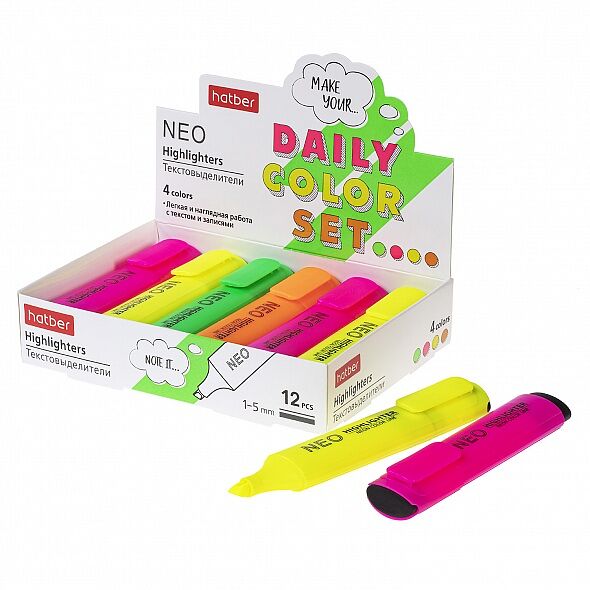 Текстовыделитель Hatber Neo Neon 1 мм, 5 мм,1шт в ассортименте
