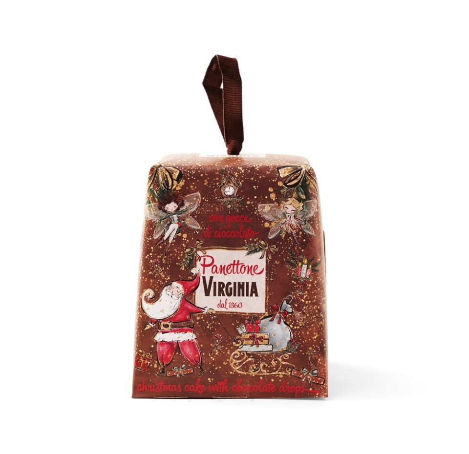 

Кулич Virginia Amaretti Panettone с кусочками шоколада в подарочной рождественской коробке 100 г, Италия