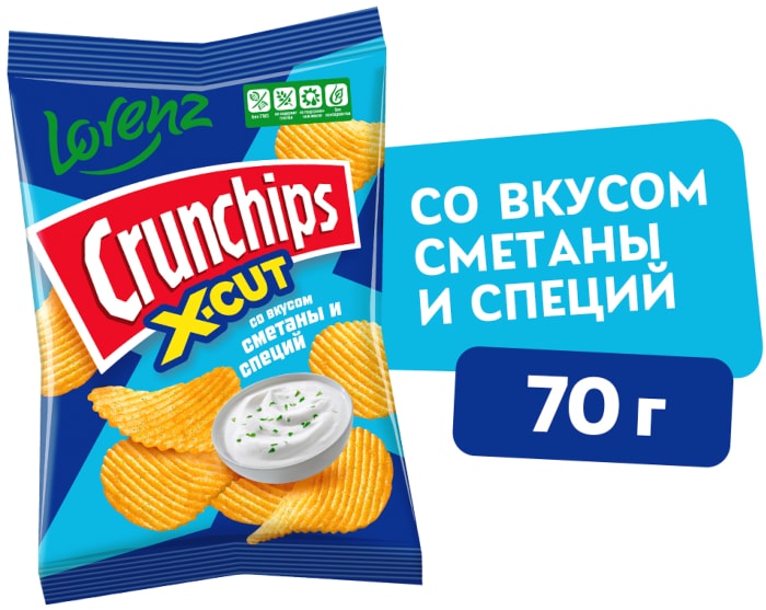 

Чипсы картофельные Crunchips X-Cut Сметана и специи рифленые 70 г