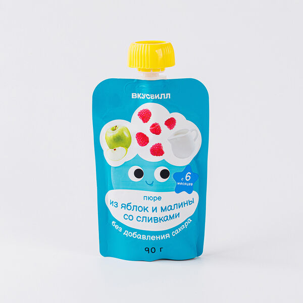 Пюре из яблок и малины со сливками