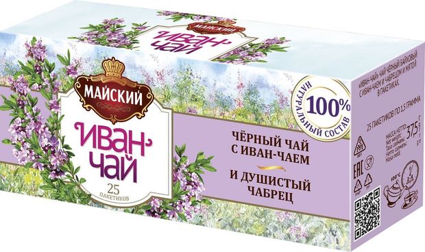 

Чай чёрный Иван-чай Майский с чабрецом, 25х1.5 г