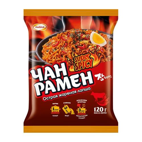 Лапша Доширак Чан Рамен Super Spicy острая с говядиной жареная 120 г
