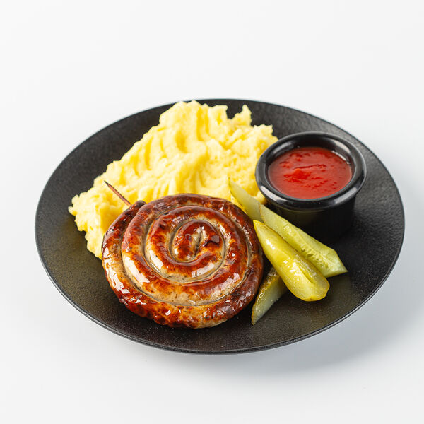 Колбаска Баварская 1 шт. на шпажке с картофельным пюре 335г