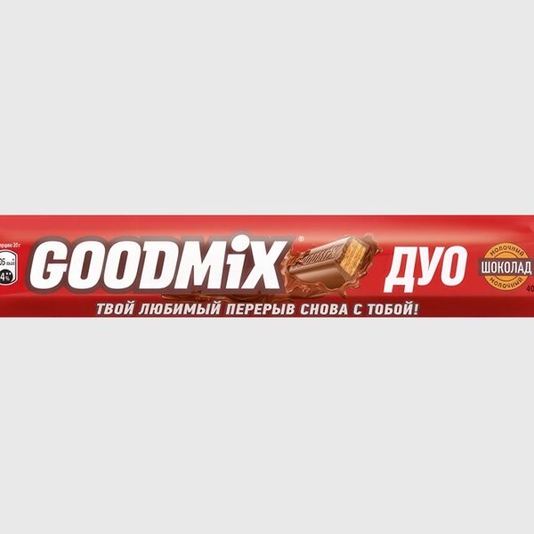 Шоколадный батончик Goodmix Дуо Original молочный шоколад с хрустящей вафлей, 40 г