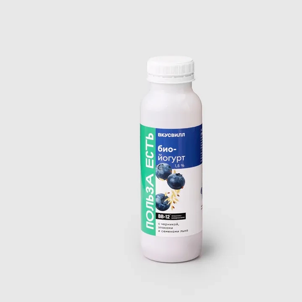Биойогурт ВкусВилл с черникой, злаками и семенами льна 1.5% 290 г