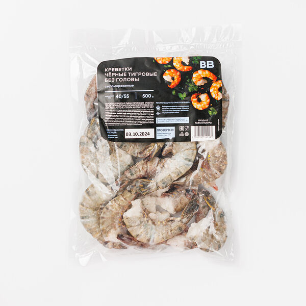 Креветки черные тигровые без головы (Продукт замороженный), 500 г