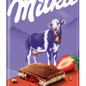 Шоколад молочный Milka с двухслойной начинкой: клубничная начинка и сливочная начинка, 85 г