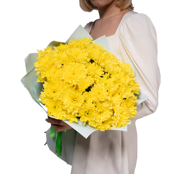 9 жёлтых кустовых хризантем