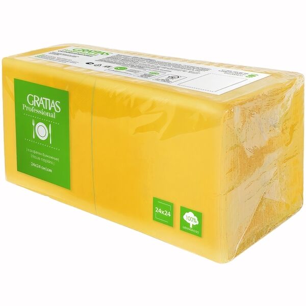 Салфетки бумажные Gratias Professional желтые 1-слойные 24 см