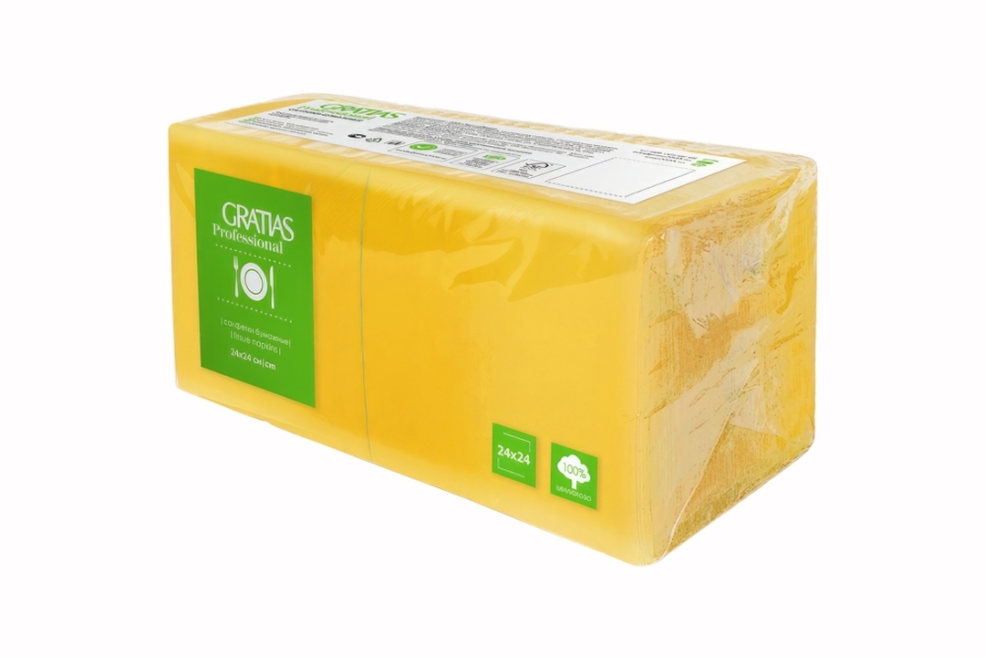 

Салфетки бумажные Gratias Professional желтые 1-слойные 24х24 см 400 шт.
