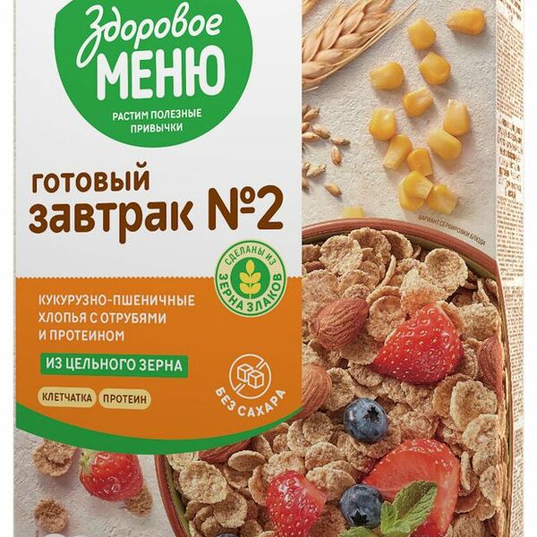 Хлопья кукурузно-пшеничные Здоровое меню №2 с отрубями и протеином