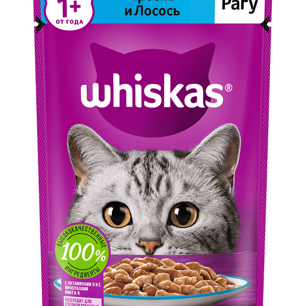 Влажный корм для кошек Whiskas полнорационный Рагу с треской и лососем 75г