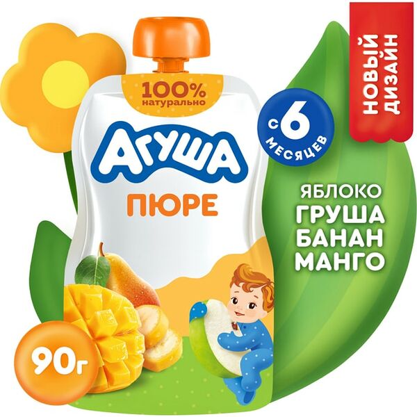 Пюре Агуша Яблоко-Груша-Банан-Манго 90г