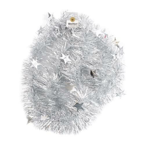 Мишура серебряная звезды MU-JX-040, 9 x 200 см