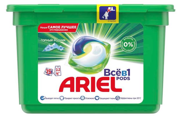 

Капсулы для стирки Ariel Pods 3 в 1 Горный родник 15 шт