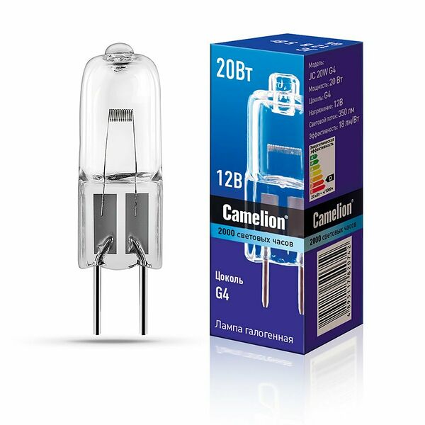 Лампа галогенная Camelion JC, G4, капсульная, 20Вт, 12В