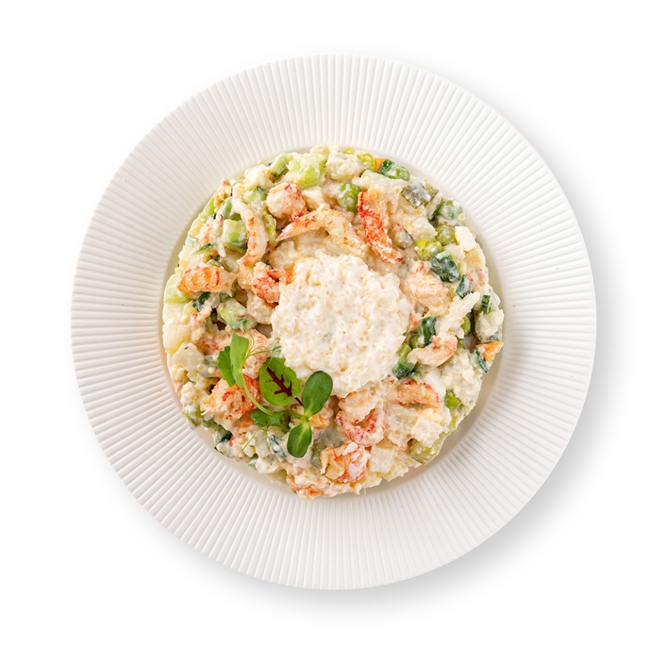 

Салат От бренд-шефа АВ Оливье с раковыми шейками и икрой щуки вес