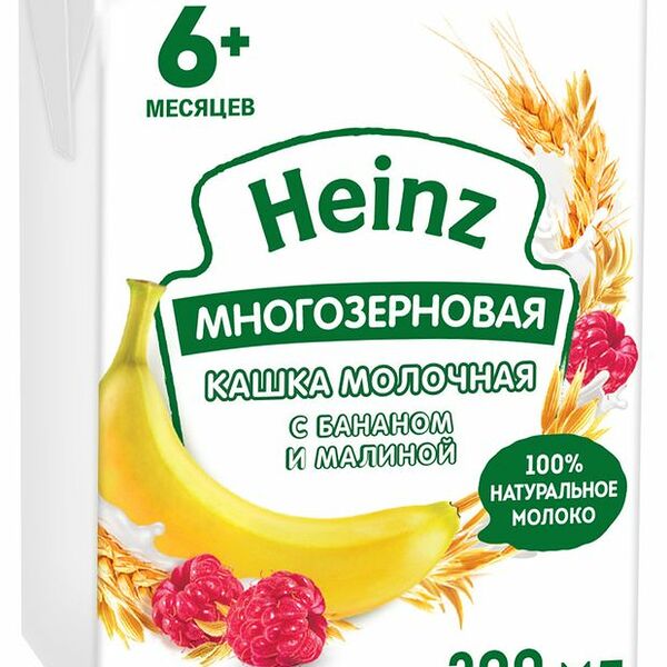 Кашка Heinz многозерновая с бананом и малиной молочная с 6 месяцев, 200 мл
