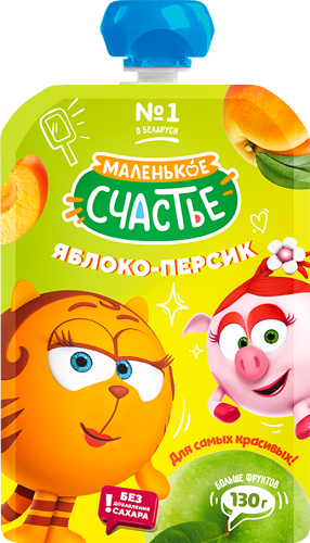Пюре детское Маленькое счастье Смешарики Яблоко-персик с 5 мес, 130 г