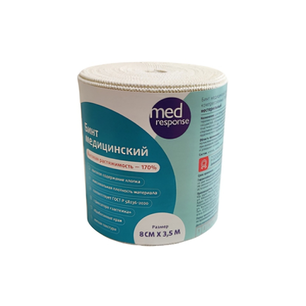 Medresponse бинт медицинский эластичный компрессионный с застежкой высокой растяжимости 3.5 м х 8 см