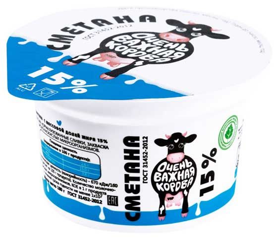 

Сметана Очень Важная Корова 15% 180 г