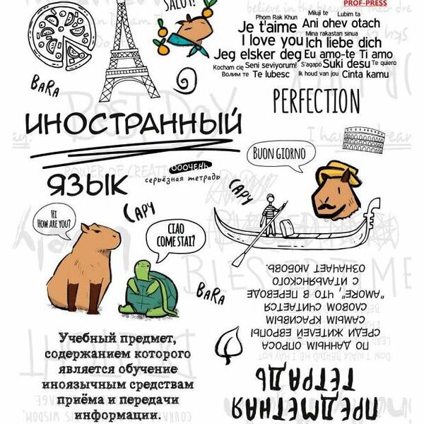 Тетрадь предметная Prof-Press Капибара Иностранный язык в клетку А5, 48 л