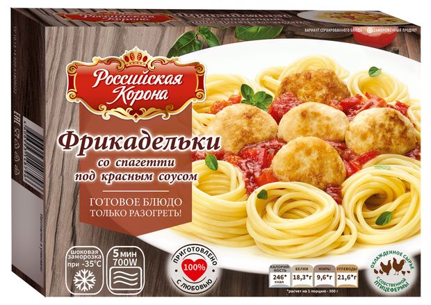 

Фрикадельки Российская корона со спагетти под красным соусом 300 г