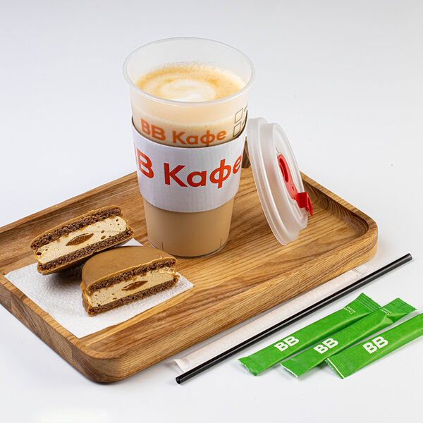 Комбо капучино 0,4 на кокосовом молоке и Пирожное веган Sweet бисквит гречишный с суфле и карамелью