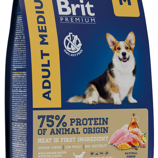 Сухой корм для собак Brit Premium Adult Medium с курицей