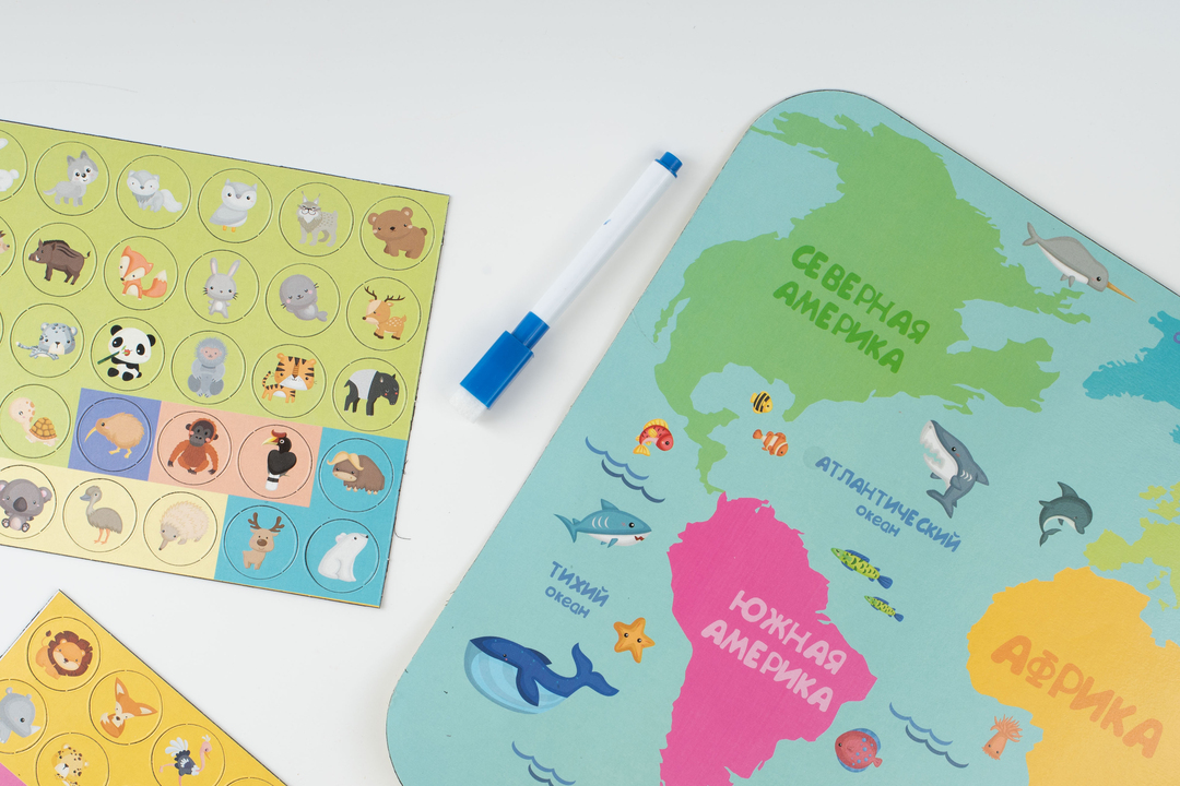 

Игра магнитная Карта мира с животными